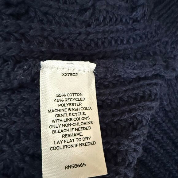 Caslon cotton blend ribbed pointelle knit crew neck sweater navy blue sz S NWOT - Picture 6 of 8